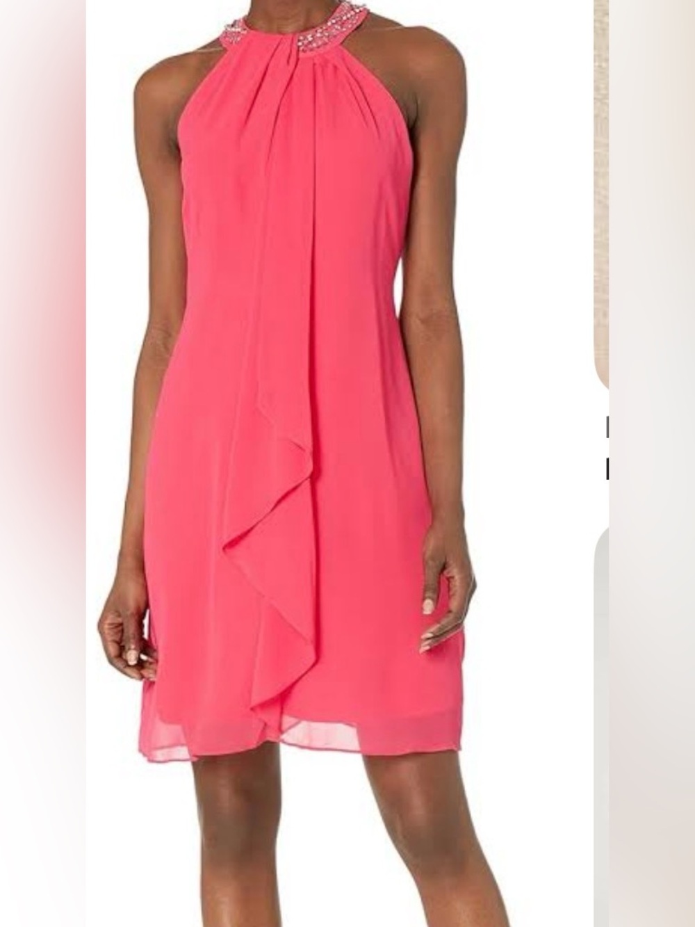 Embellished Halter Midi Dress in Bright Coral